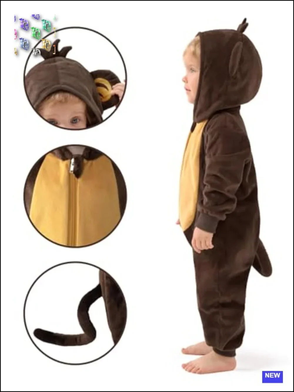 Halloween Baby Monkey Costume Hooded Jumpsuit Toddler Cosplay